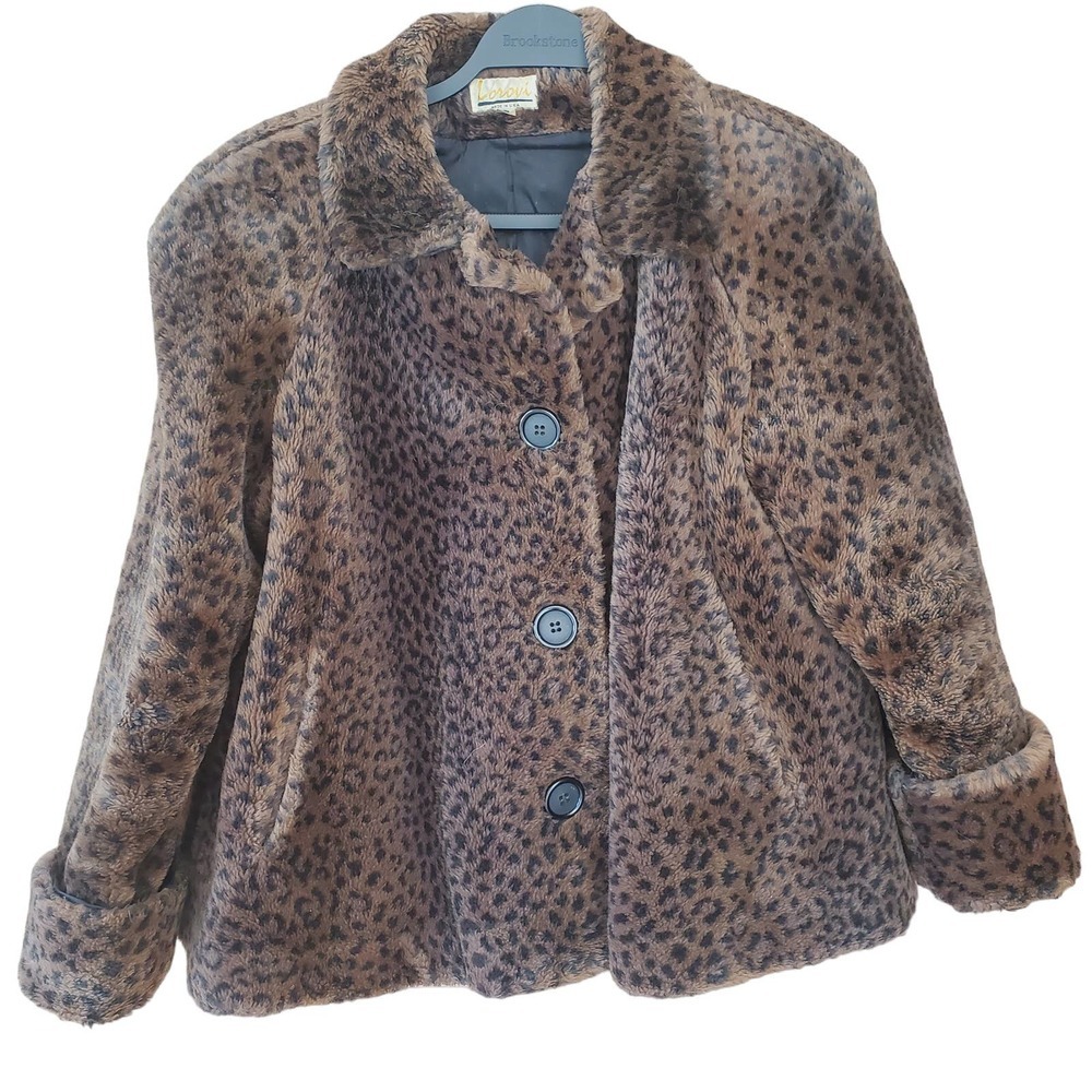 Lorovi Animal Print Faux Fur Swing Coat Size M Brown Black Retro Rave Barbie